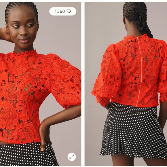 Anthropologie Sarah Hann Lace Blouse - Red - Picture 2 of 4